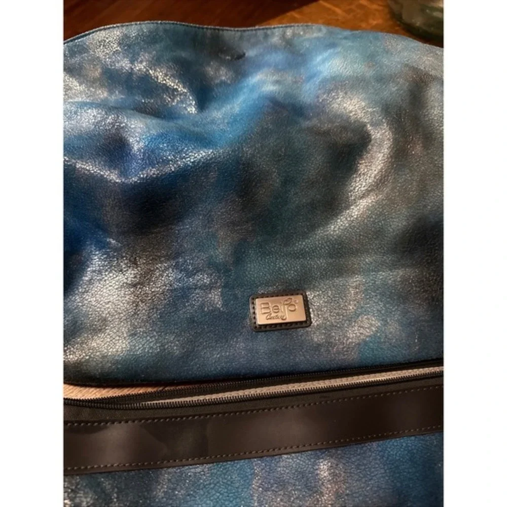 Beijo Couture Blue Silver Metallic Tie Dye‎ Hobo Bag and Pouch Set 2pc